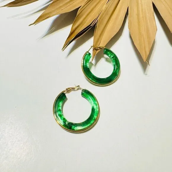 Green crystal hoop earrings S704 - Picture 4 of 4